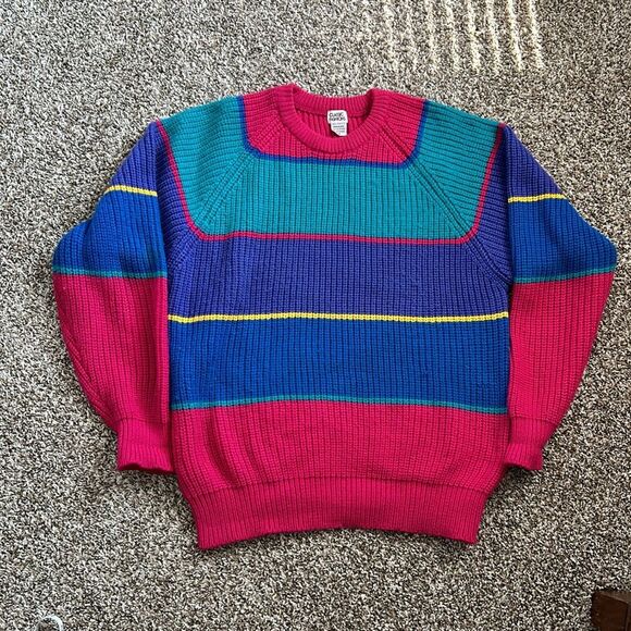 Vintage 90s Classic Fashion Striped Rainbow Sweater Medium - Picture 8 of 13